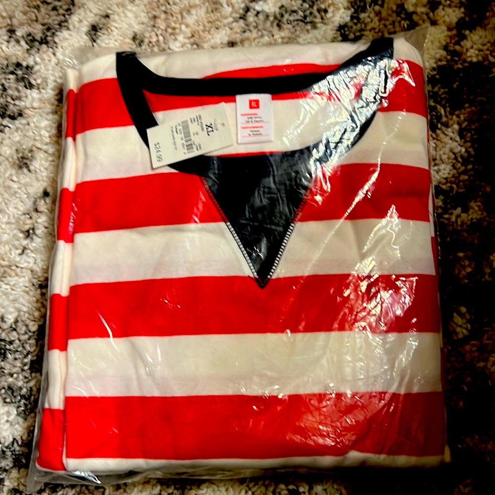 Men’s family pajamas from target extra large, red and white stripe black trim
